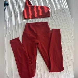Lululemon align leggings & ribbed asymmetrical yogi bra in cayenne